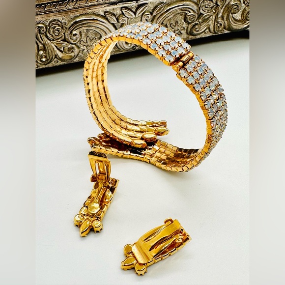🔥 Vintage Gorgeous Deco Demi Parure Rhinestone Bracelet Set - Picture 11 of 14